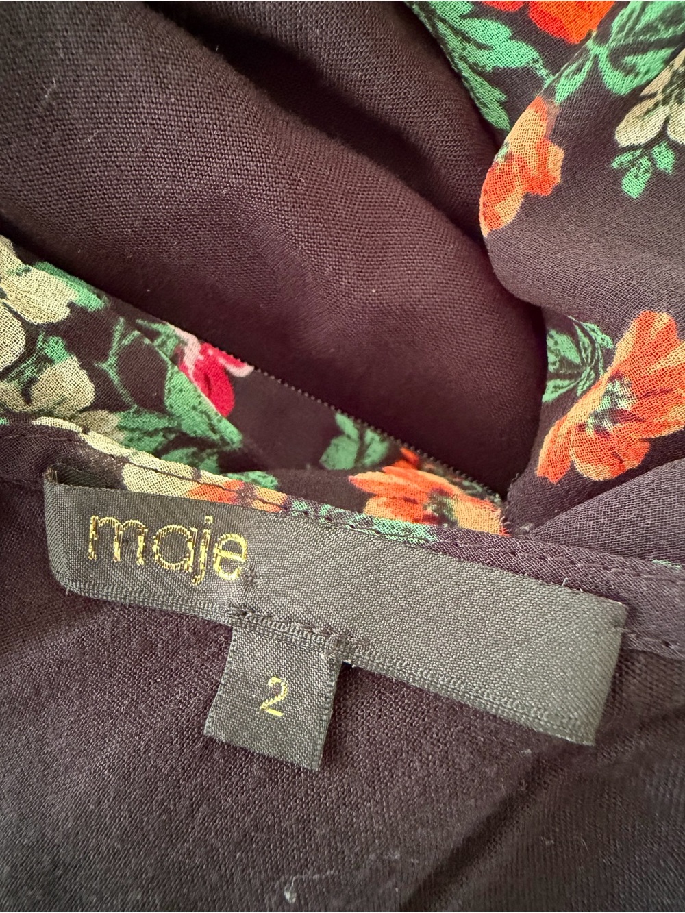 Maje M Rancho Floral Chiffon Ruched Ruffle Midi Dress Sz 2 , Medium - Picture 9 of 13